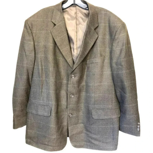 100% Wool Stafford Men Gray Strip Suit Blazer Jacket Size 44S Pocket - Picture 1 of 9